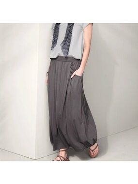 Garnet Hill Cotton Modal Black Balloon Maxi Skirt Womens Petite M